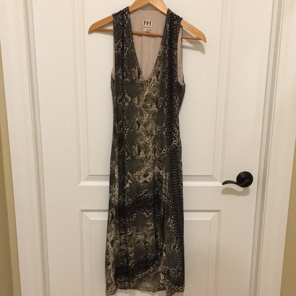 Haute Hippie multi color silk asymmetrical snake print size small short dress